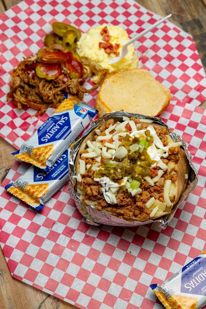 Loaded Bake Potatoes and Brisket Sandwich